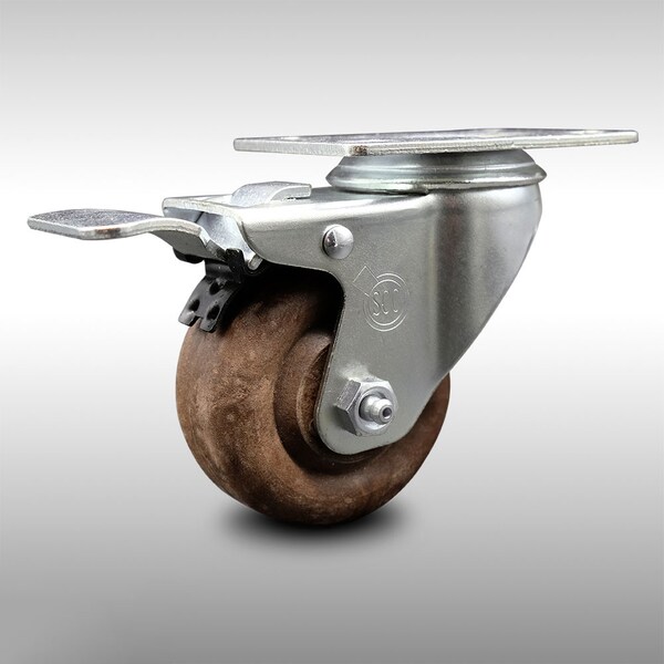 3.5 Inch SS High Temp Glass Filled Nylon Top Plate Caster with Total Lock Brake
